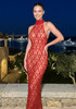 Crystal Sequin Mesh Maxi Dress Red