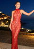 Crystal Sequin Mesh Maxi Dress Red