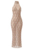 Crystal Sequin Mesh Maxi Dress Nude
