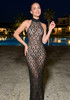 Crystal Sequin Mesh Maxi Dress Black
