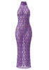 Crystal Sequin Mesh Maxi Dress Purple