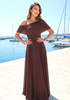 Embellished Bardot A Line Maxi Dress Brown