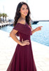 Embellished Bardot A Line Maxi Dress Burgundy