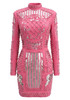 Long Sleeve Sequin Embellished Dress Hot Pink