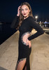 Long Sleeve Long Sequin Cut Out Maxi Dress Black
