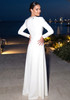 Long Sleeve Crystal Embellished A Line Maxi Dress White