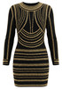 Long Sleeve Studded Dress Black Gold