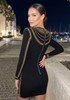 Long Sleeve Studded Dress Black Gold