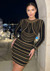 Long Sleeve Studded Dress Black Gold