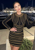 Long Sleeve Studded Dress Black Gold