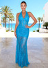 Halter Structured Lace Maxi Dress Turquoise