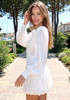 Long Sleeve Draped Bubble Dress White