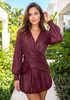Long Sleeve Draped Bubble Dress Burgundy