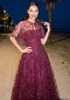 Lace Cape Strapless A Line Maxi Dress Burgundy