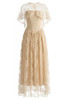Lace Cape Strapless A Line Maxi Dress Champagne
