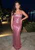 Crystal Bustier Sequin Maxi Dress Pink