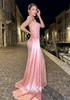Halter Lace Bustier Maxi Dress Pink