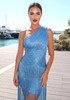 One Shoulder Tassel Detail Maxi Dress Blue