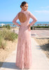 Long Sleeve Cut Out Lace Maxi Dress Pink