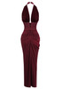 Halter Draped Corset Maxi Dress Burgundy