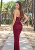 Halter Draped Corset Maxi Dress Burgundy