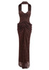 Strapless Draped Lace Bustier Maxi Dress Brown