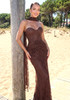 Strapless Draped Lace Bustier Maxi Dress Brown