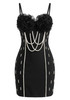 Floral Bustier Pearl Embellished Dress Black