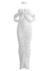 Halter Strapless Floral Draped Maxi Dress White