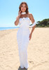 Halter Strapless Floral Draped Maxi Dress White