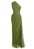 One Shoulder Draped Lace Maxi Dress Green