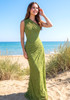 One Shoulder Draped Lace Maxi Dress Green