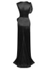 Floral Draped Silk Maxi Dress Black