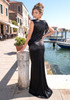 Floral Draped Silk Maxi Dress Black