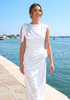 Floral Draped Silk Maxi Dress White
