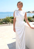 Floral Draped Silk Maxi Dress White
