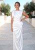 Floral Draped Silk Maxi Dress White
