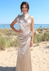 Floral Draped Silk Maxi Dress Gold