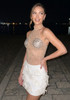 Halter Crystal Mesh Dress Nude White
