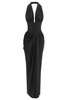 Halter Draped Corset Maxi Dress Black