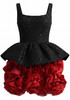 Sequin Floral Ruffle Dress Black Red