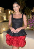 Sequin Floral Ruffle Dress Black Red