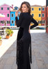 Long Sleeve Sequin Tassel Maxi Dress Black
