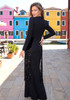 Long Sleeve Sequin Tassel Maxi Dress Black