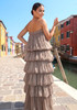 Strapless Bubble Design Maxi Dress Brown