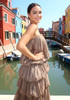 Strapless Bubble Design Maxi Dress Brown