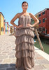 Strapless Bubble Design Maxi Dress Brown