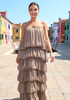 Strapless Bubble Design Maxi Dress Brown