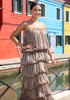 Strapless Bubble Design Maxi Dress Brown