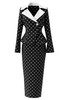 Long Sleeve Polka Dot Midi Two Piece Dress Black